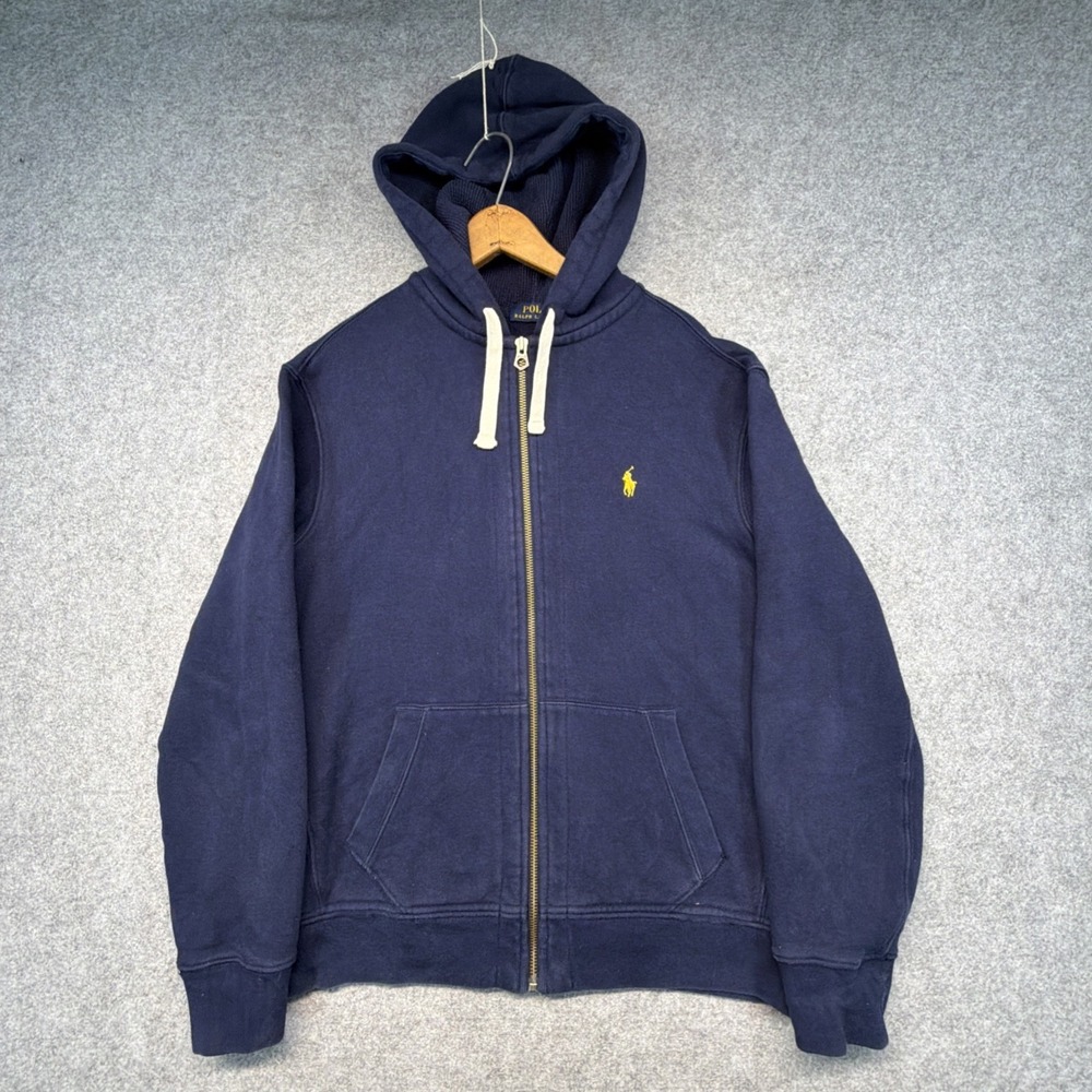 Polo Ralph Lauren Hoodie Men Navy Blue Full Zip Waffle Hood Lining Classic L